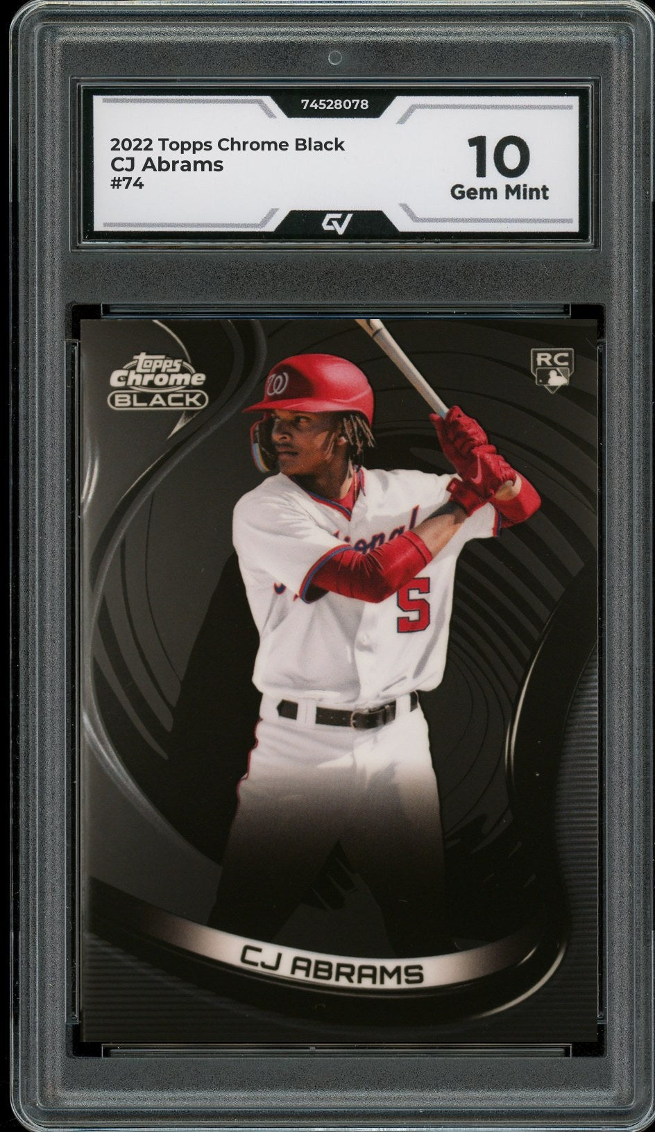 2022 Topps Chrome Black #74 CJ Abrams Graded 10 Gem Mint - Front