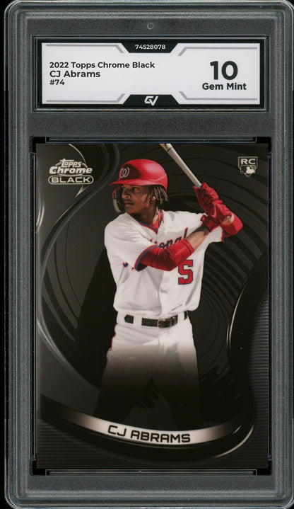 2022 Topps Chrome Black #74 CJ Abrams Graded 10 Gem Mint - Front