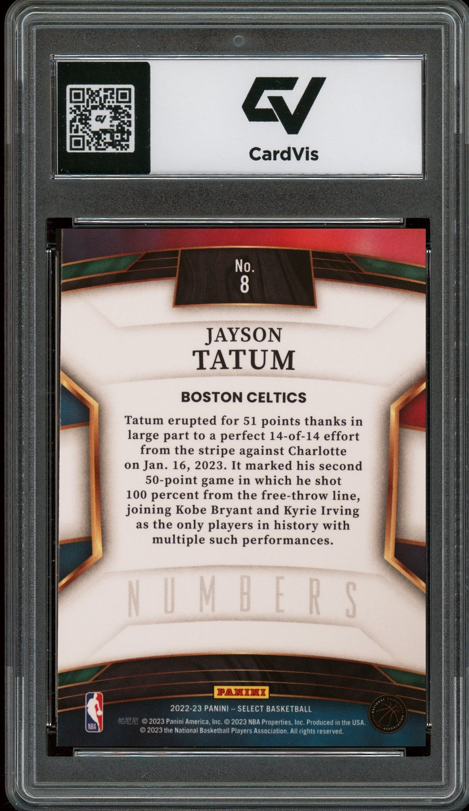 2022 Panini Select #8 Jayson Tatum Select Numbers Graded 10 Gem Mint - Back