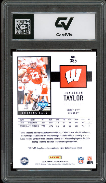 2020 Panini Score #385 Jonathan Taylor Rookie Card RC Graded 10 Gem Mint - Back
