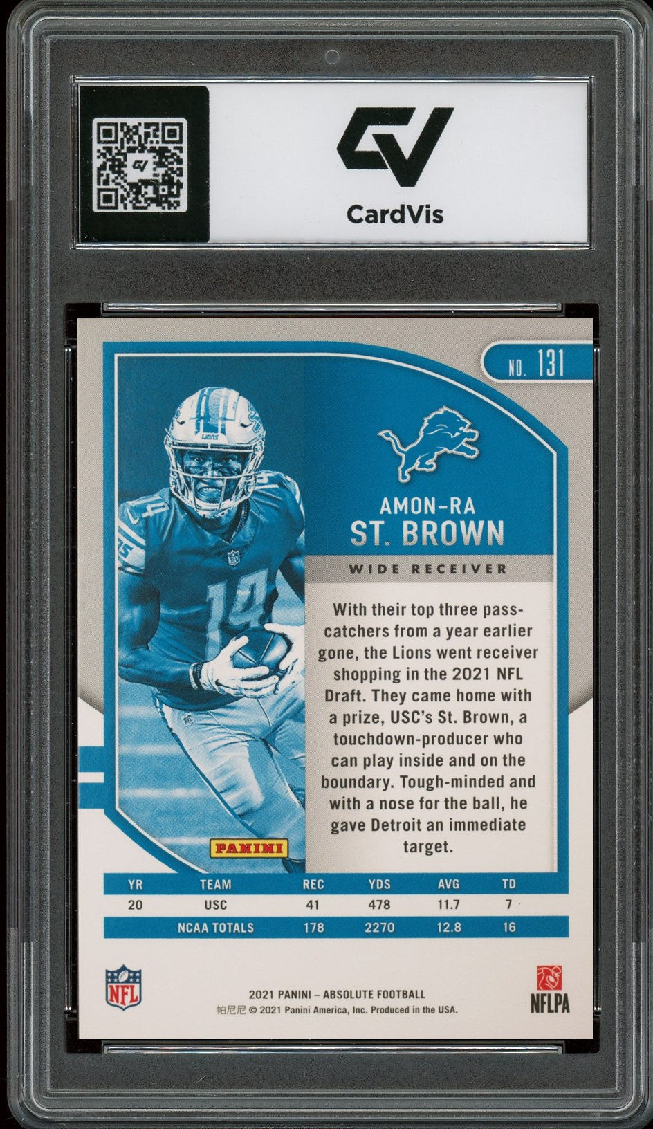 2021 Panini Absolute #131 Amon-Ra St. Brown Rookie Card RC Graded 10 Gem Mint - Back