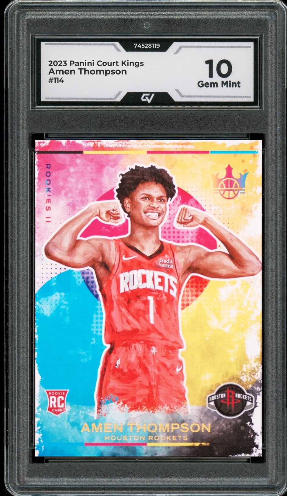 2023 Panini Court Kings #114 Amen Thompson Rookie Card RC Graded 10 Gem Mint - Front