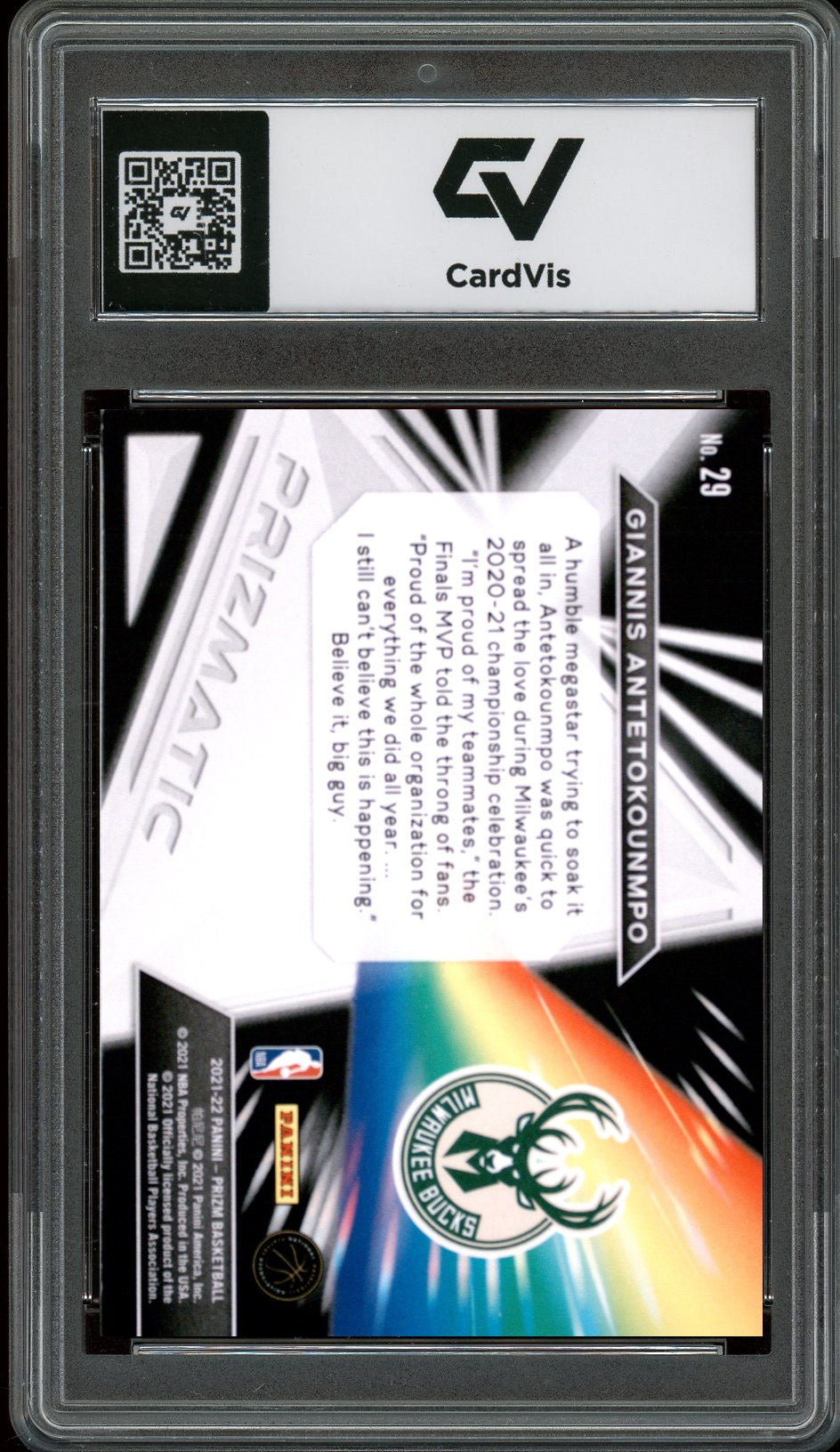 2021 Panini Prizm #29 Giannis Antetokounmpo Prizmatic Graded 10 Gem Mint - Back