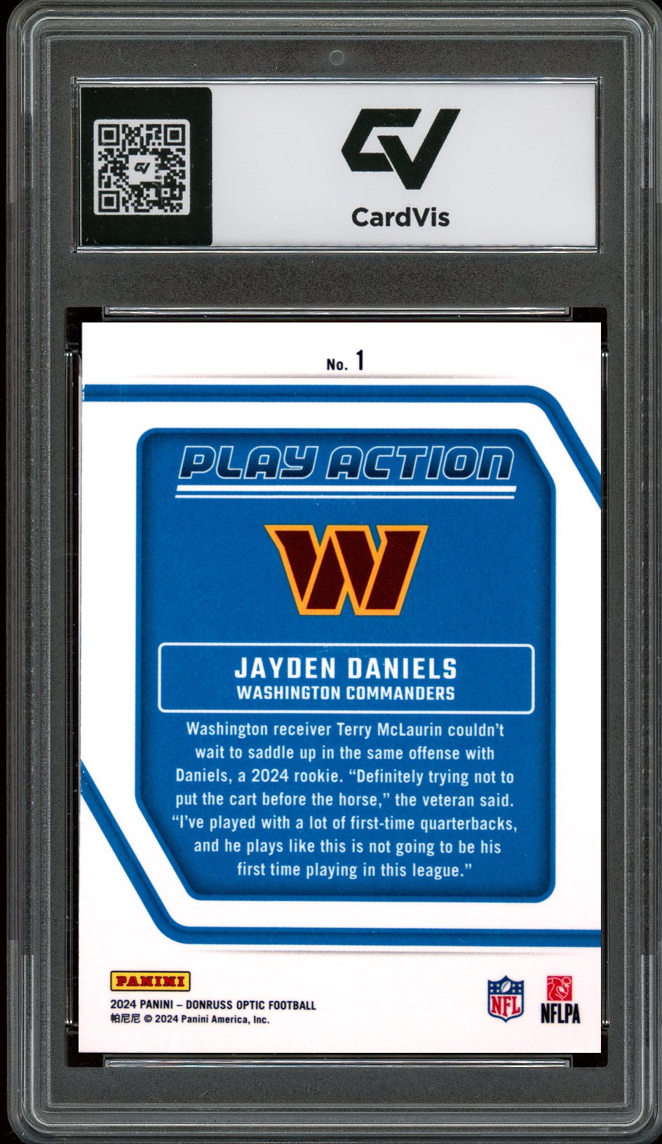 2024 Panini Donruss Optic #1 Jayden Daniels Play Action Rookie Card RC Graded 10 Gem Mint - Back