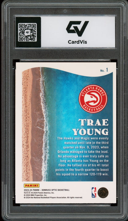 2023 Panini Donruss Optic #1 Trae Young Splash Graded 10 Gem Mint - Back