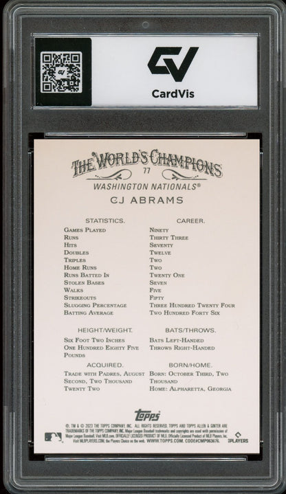 2023 Topps Allen & Ginter #77 CJ Abrams Rookie Card RC Graded 10 Gem Mint - Back