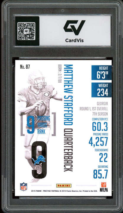 2015 Panini Prestige #87 Matthew Stafford Graded 10 Gem Mint - Back