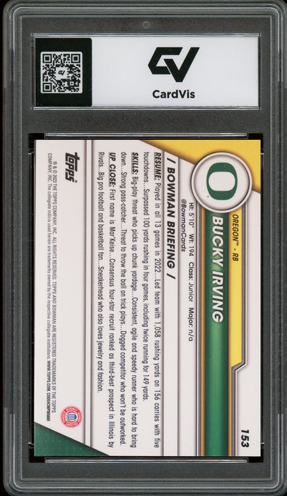 2023 Bowman University Chrome #153 Bucky Irving Rookie Card RC Graded 10 Gem Mint - Back