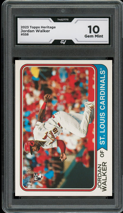 2023 Topps Heritage #558 Jordan Walker Rookie Card RC Graded 10 Gem Mint - Front