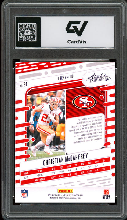 2024 Panini Absolute #91 Christian McCaffrey Red And Blue Graded 10 Gem Mint - Back
