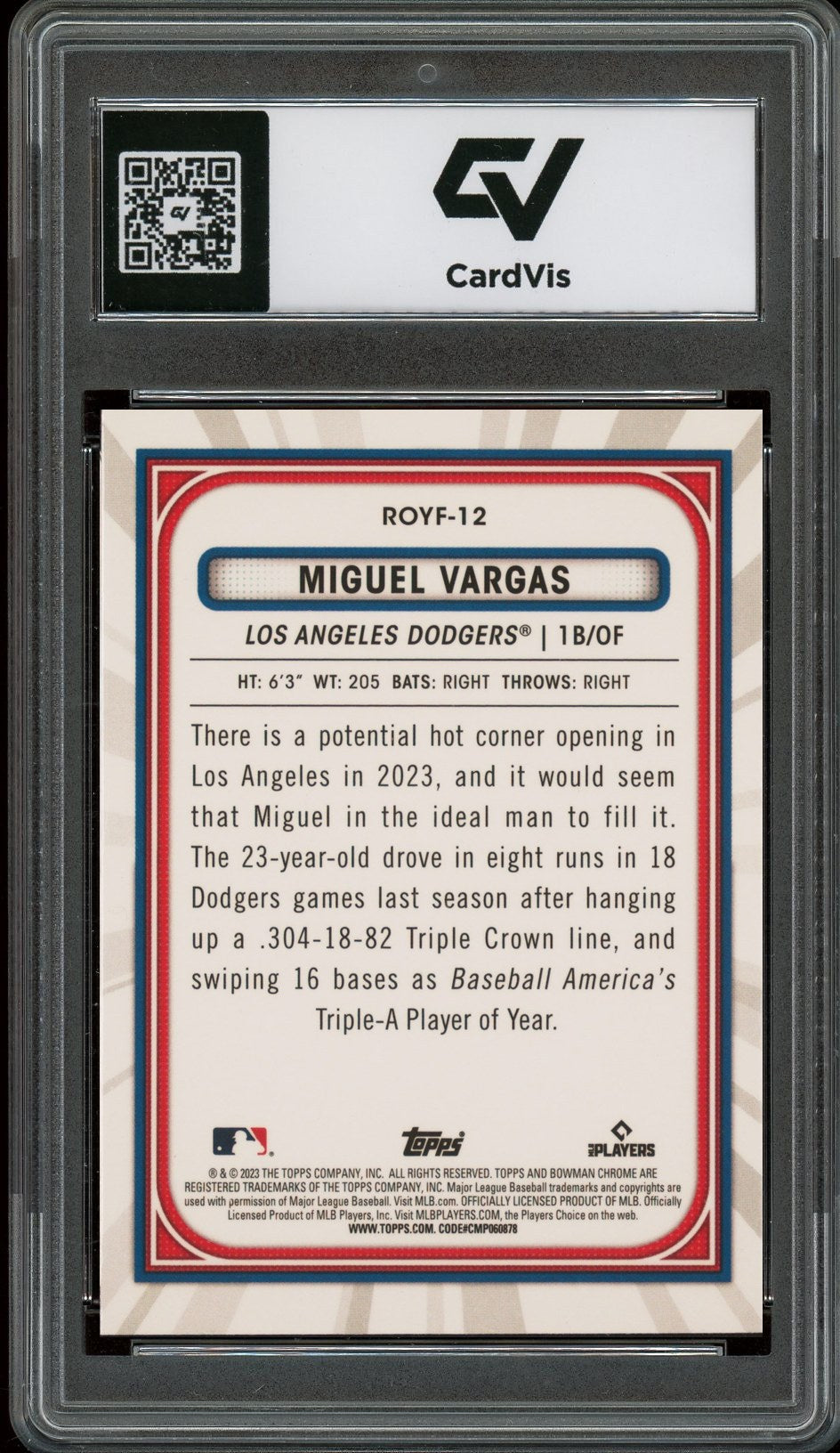 2023 Bowman #12 Miguel Vargas ROY Favorites Mojo Rookie Card RC Graded 10 Gem Mint - Back