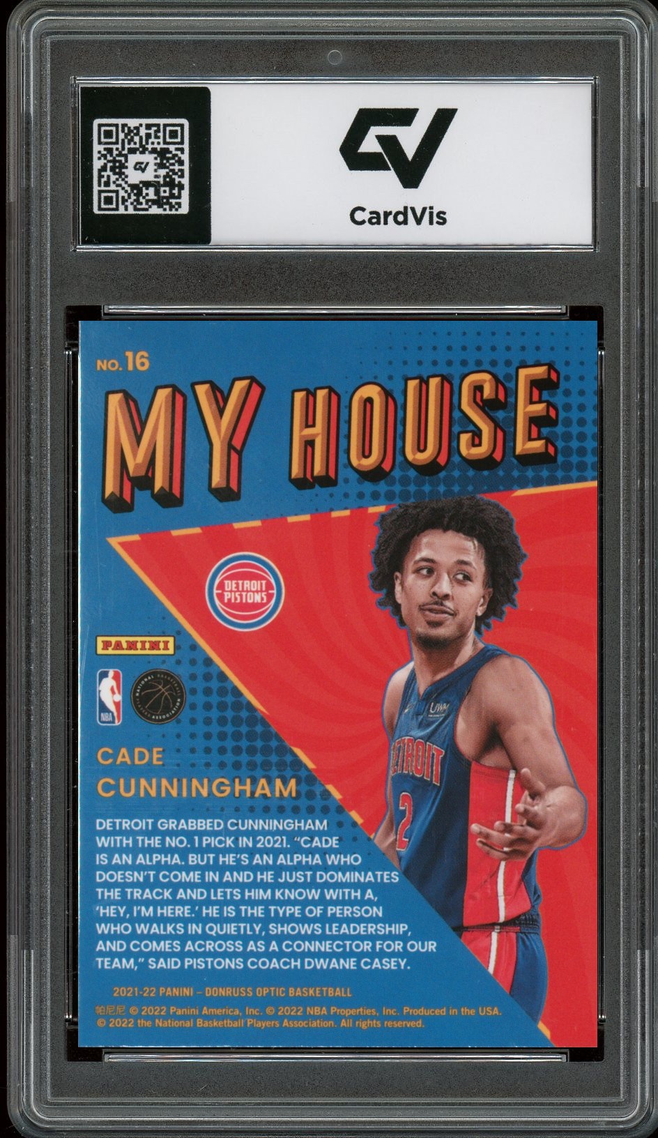 2021 Panini Donruss Optic #16 Cade Cunningham My House Rookie Card RC Graded 10 Gem Mint - Back
