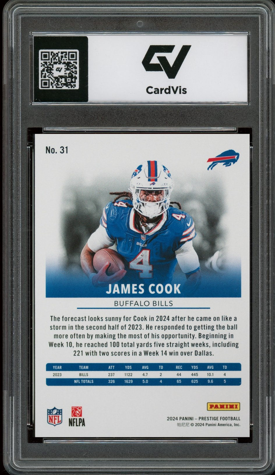 2024 Panini Prestige #31 James Cook Graded 10 Gem Mint - Back