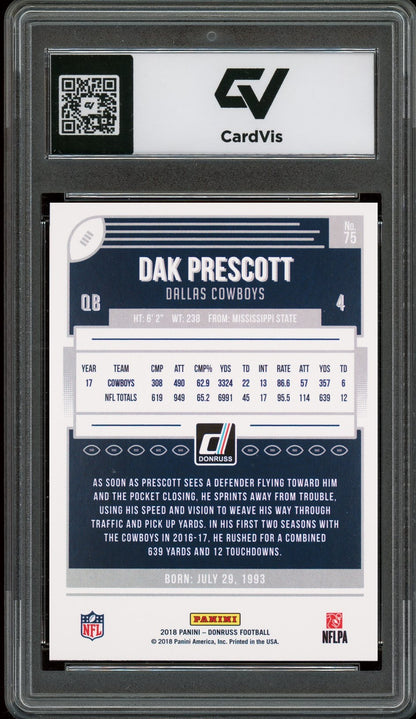 2018 Panini Donruss #75 Dak Prescott Graded 10 Gem Mint - Back