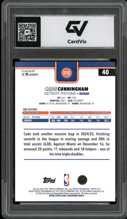 2025 Topps #40 Cade Cunningham Graded 10 Gem Mint - Back