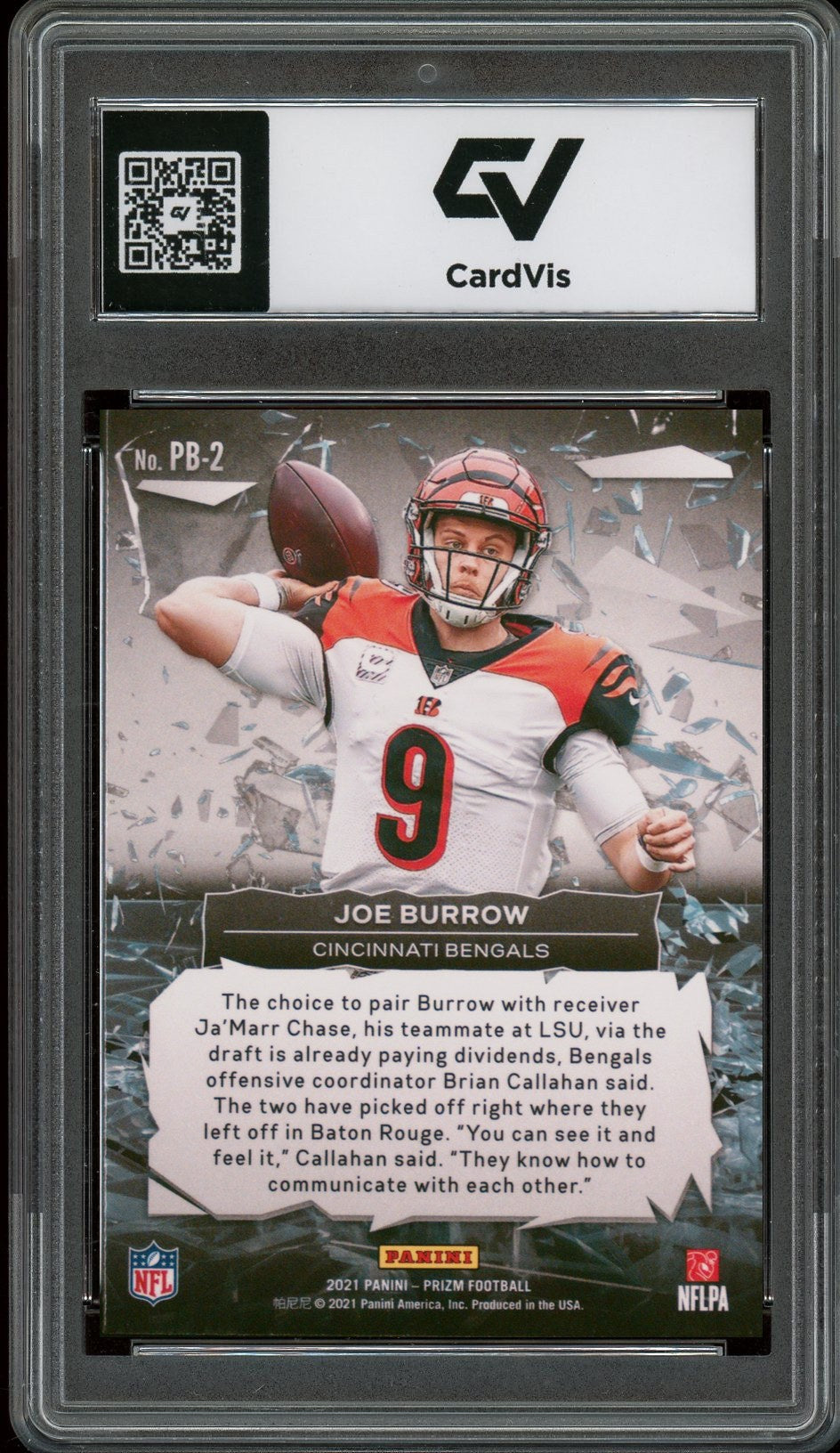 2021 Panini Prizm #PB-2 Joe Burrow Prizm Break Graded 10 Gem Mint - Back