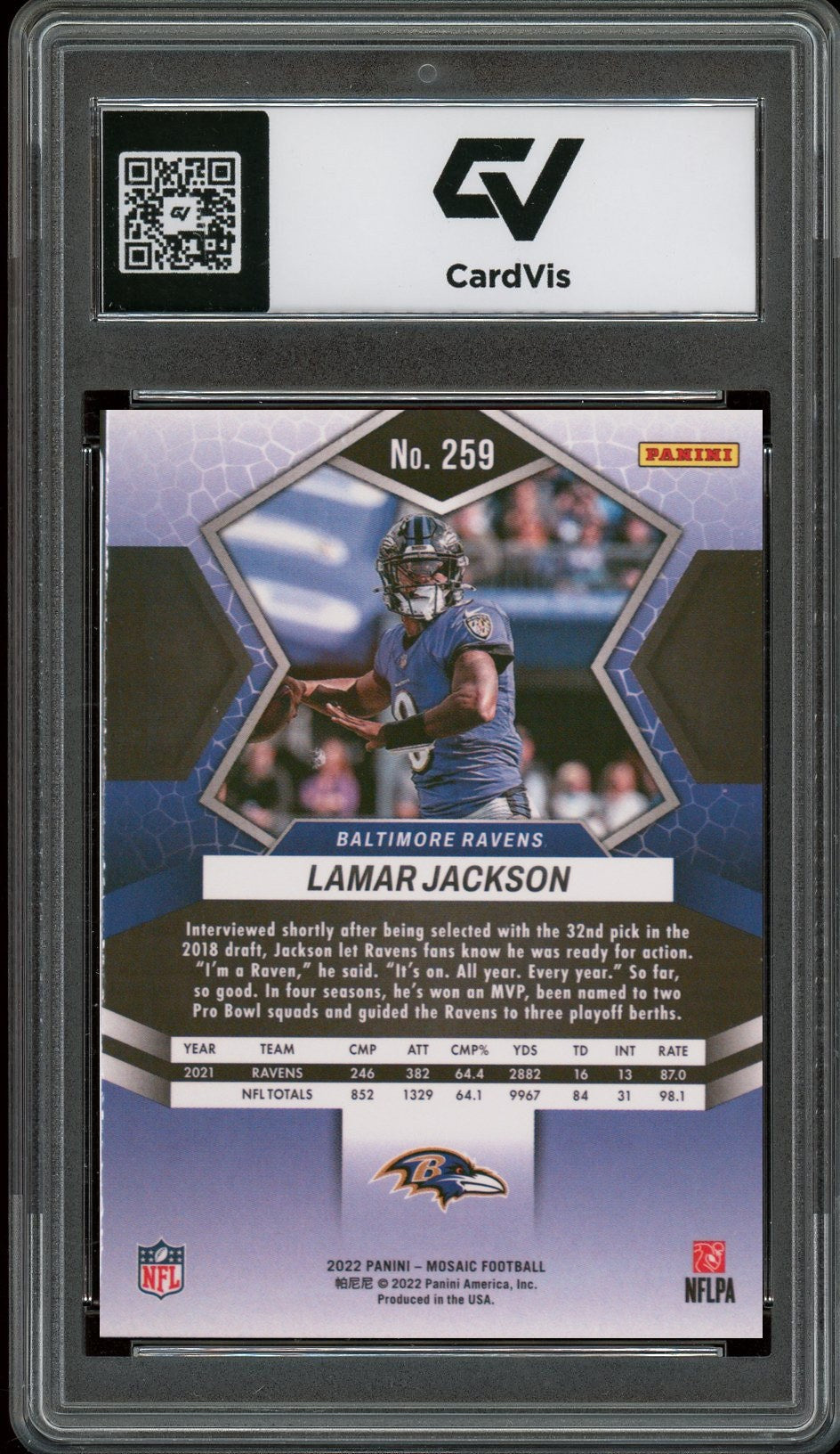 2022 Panini Mosaic #259 Lamar Jackson Graded 10 Gem Mint - Back