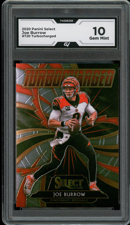 2020 Panini Select #T20 Joe Burrow Turbocharged Rookie Card RC Graded 10 Gem Mint - Front