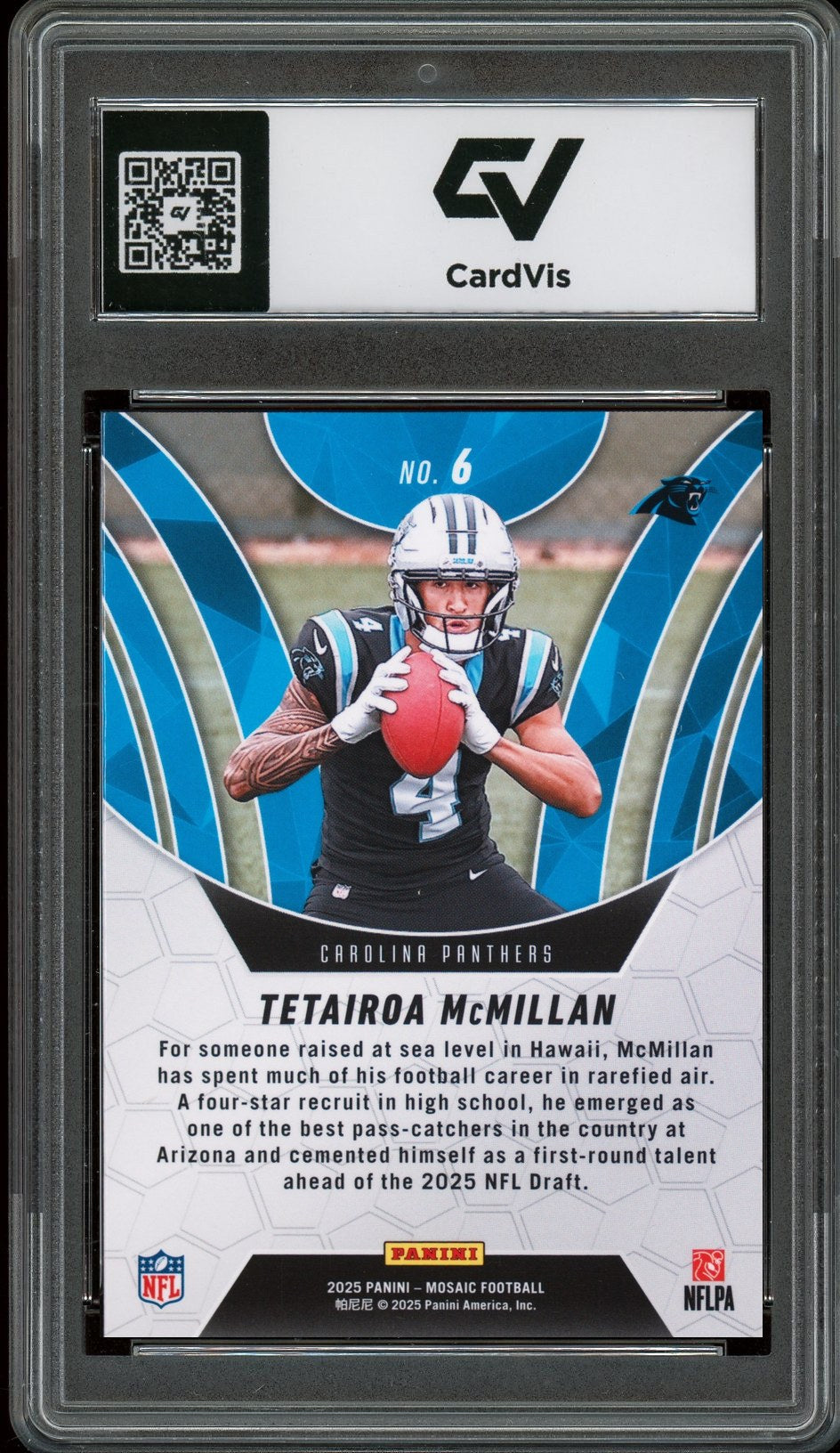 2025 Panini Mosaic #6 Tetairoa McMillan Elevate Rookie Card RC Graded 10 Gem Mint - Back