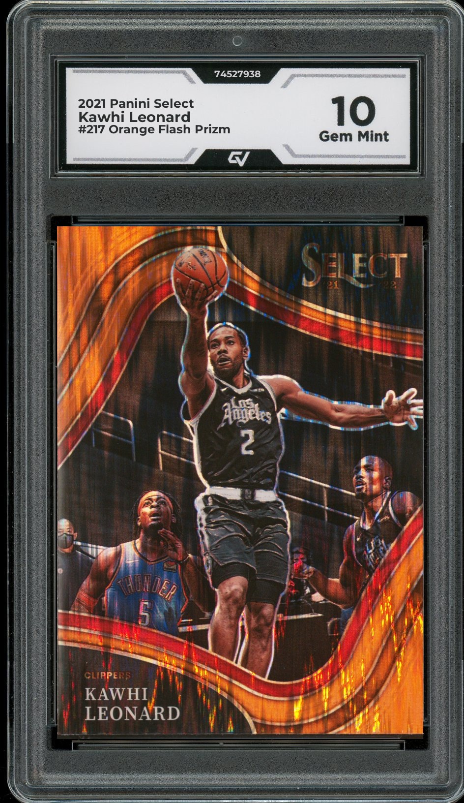 2021 Panini Select #217 Kawhi Leonard Orange Flash Prizm Graded 10 Gem Mint - Front