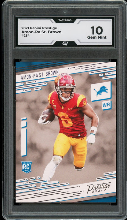 2021 Panini Prestige #234 Amon-Ra St. Brown Rookie Card RC Graded 10 Gem Mint - Front