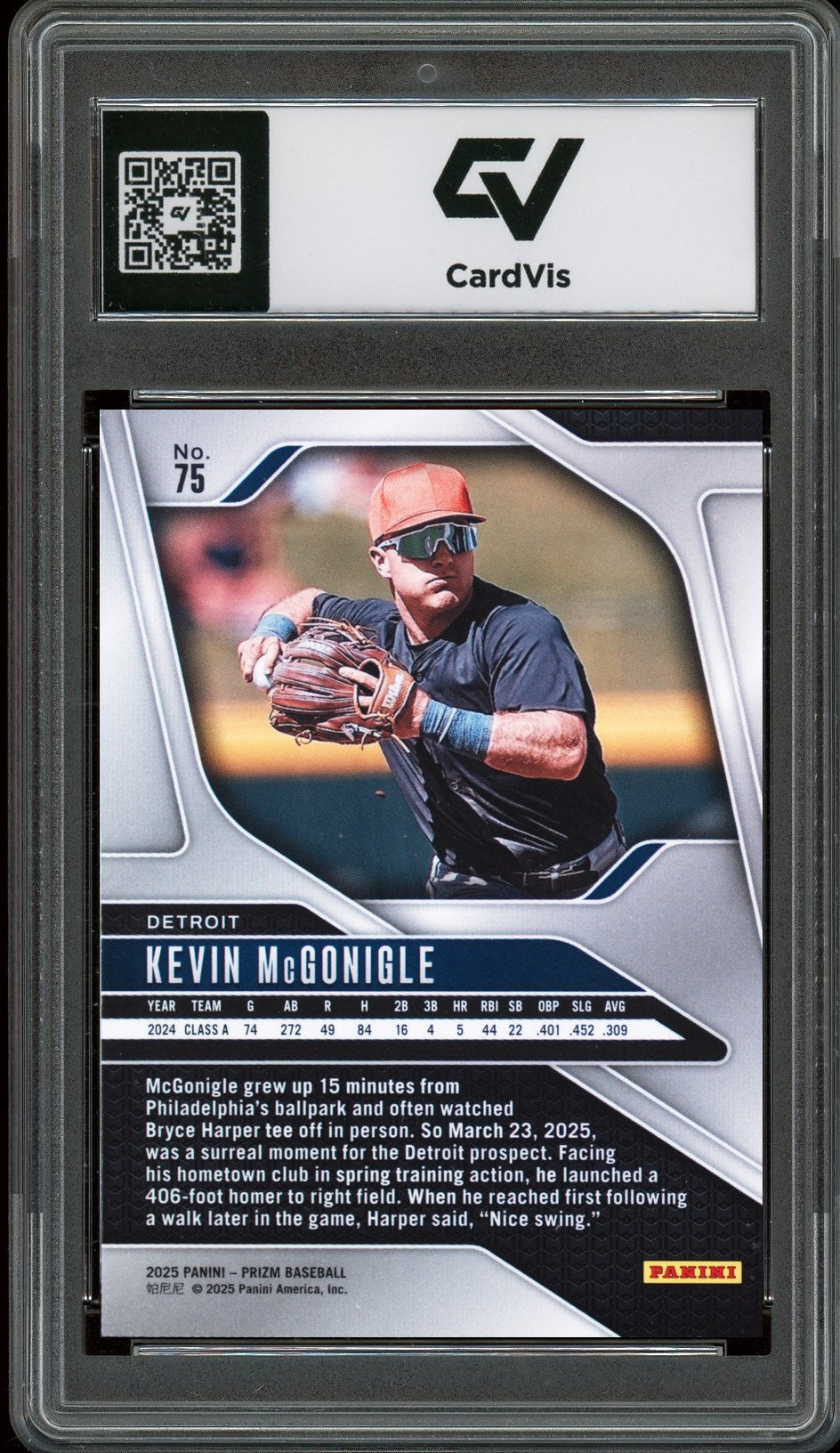 2025 Panini Prizm #75 Kevin McGonigle Graded 10 Gem Mint - Back