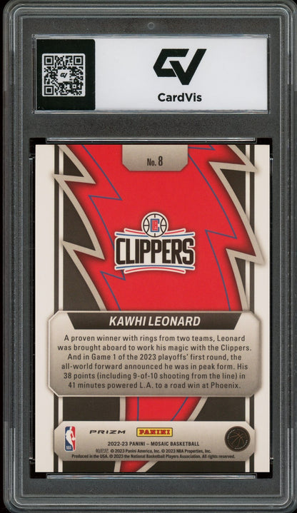 2022 Panini Mosaic #8 Kawhi Leonard Thunder Road Green Graded 10 Gem Mint - Back