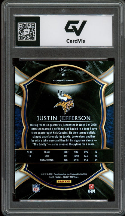 2020 Panini Select #61 Justin Jefferson Rookie Card RC Graded 10 Gem Mint - Back