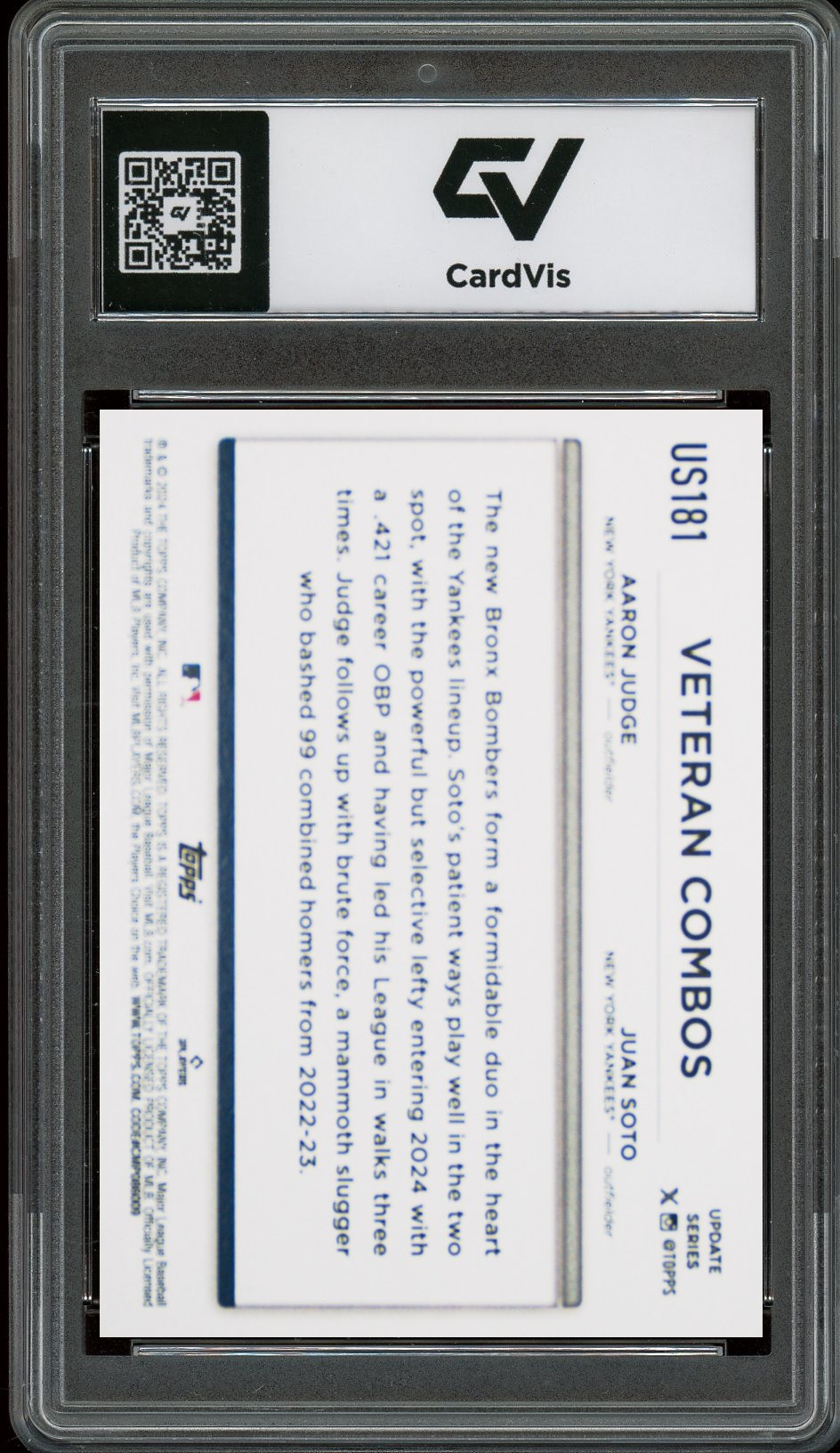 2024 Topps Update #US181 Aaron Judge, Juan Soto Graded 10 Gem Mint - Back