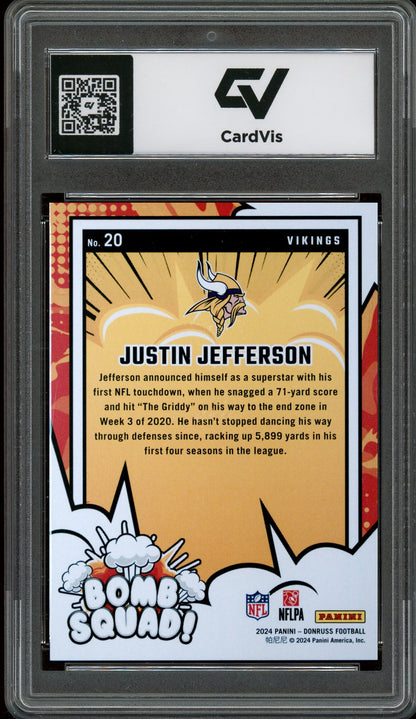 2024 Panini Donruss #20 Justin Jefferson Bomb Squad Graded 10 Gem Mint - Back