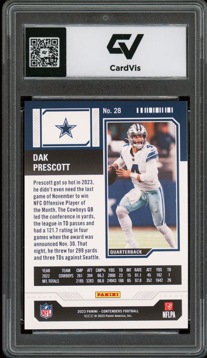 2023 Panini Contenders #28 Dak Prescott Graded 10 Gem Mint - Back
