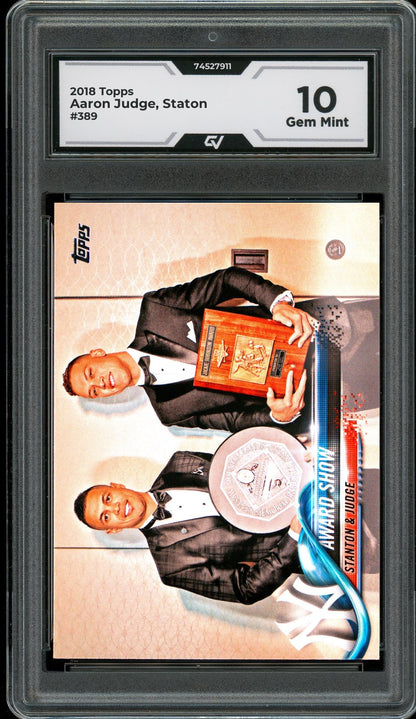 2018 Topps #389 Aaron Judge, Staton Graded 10 Gem Mint - Front