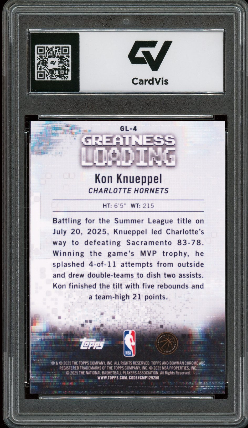2025 Bowman Chrome #GL-4 Kon Knueppel Greatness Loading Rookie Card RC Graded 10 Gem Mint - Back