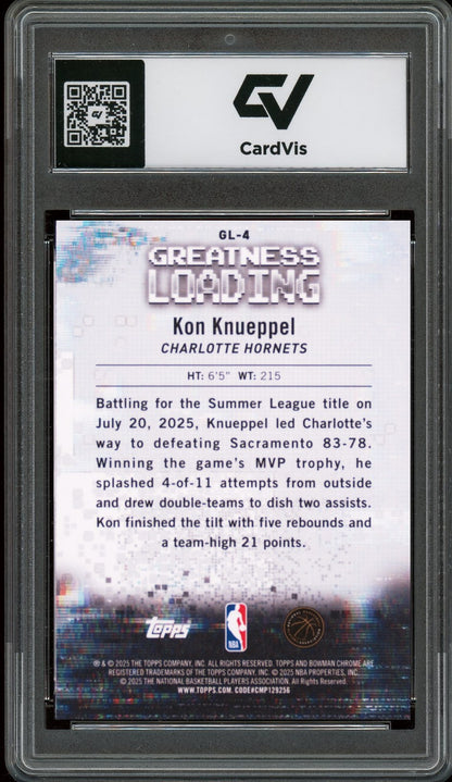 2025 Bowman Chrome #GL-4 Kon Knueppel Greatness Loading Rookie Card RC Graded 10 Gem Mint - Back