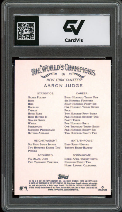 2024 Topps Allen & Ginter #86 Aaron Judge Graded 10 Gem Mint - Back