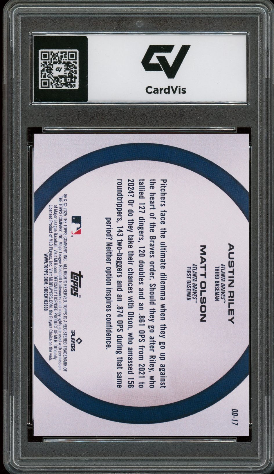 2025 Topps Dynamic #DD-17 Austin Riley / Matt Olson Duos Graded 10 Gem Mint - Back
