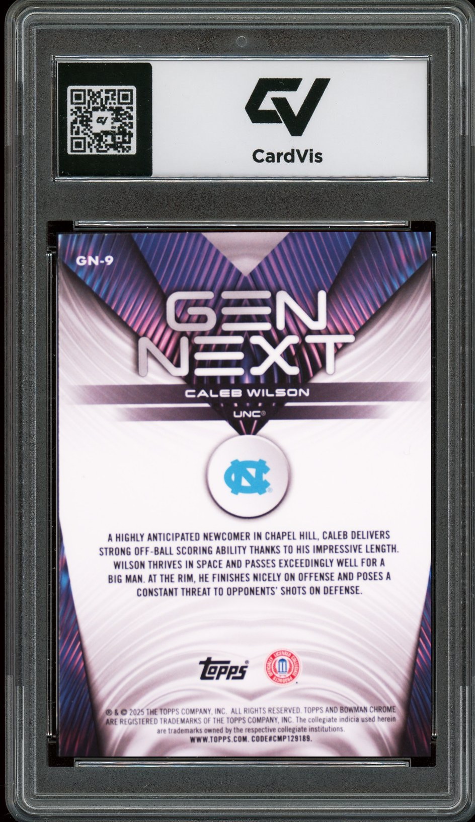 2025 Bowman University #GN-9 Caleb Wilson Gen Next Rookie Card RC Graded 10 Gem Mint - Back