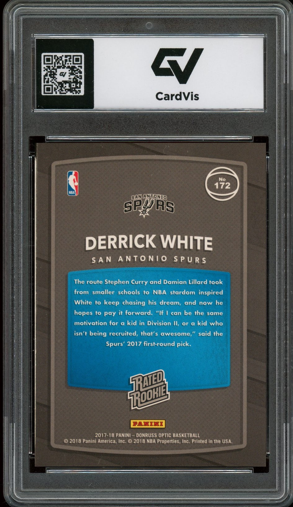 2017 Panini Donruss Optic #172 Derrick White Rookie Card RC Graded 10 Gem Mint - Back