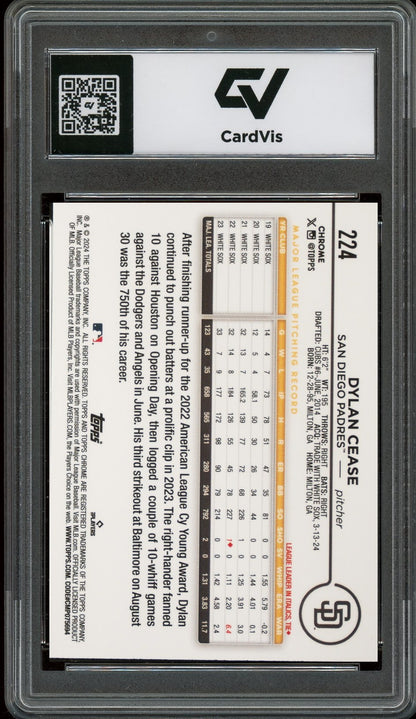 2024 Topps Chrome #224 Dylan Cease Graded 10 Gem Mint - Back