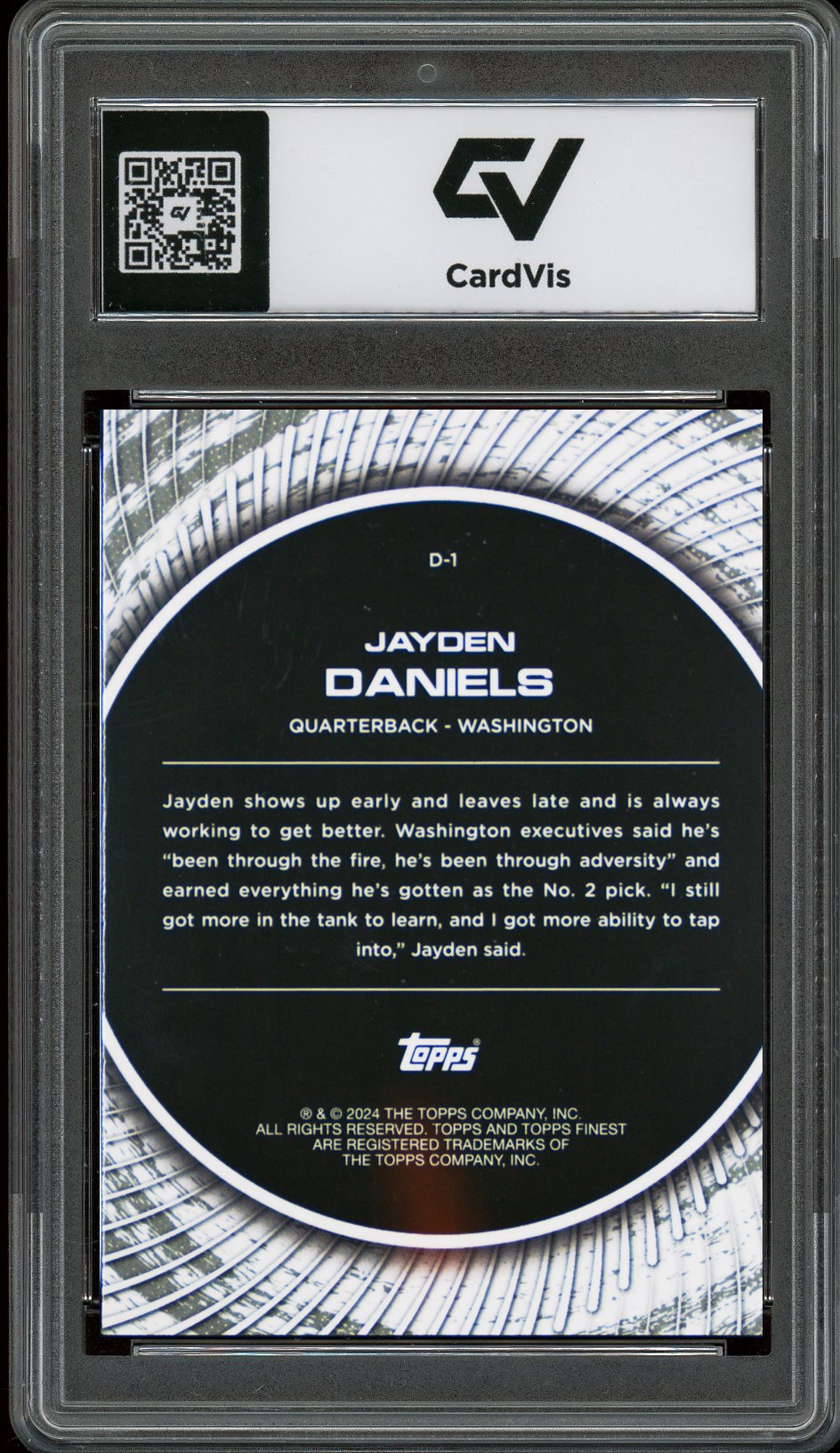 2024 Topps Finest #D-1 Jayden Daniels Debut Rookie Card RC Graded 10 Gem Mint - Back
