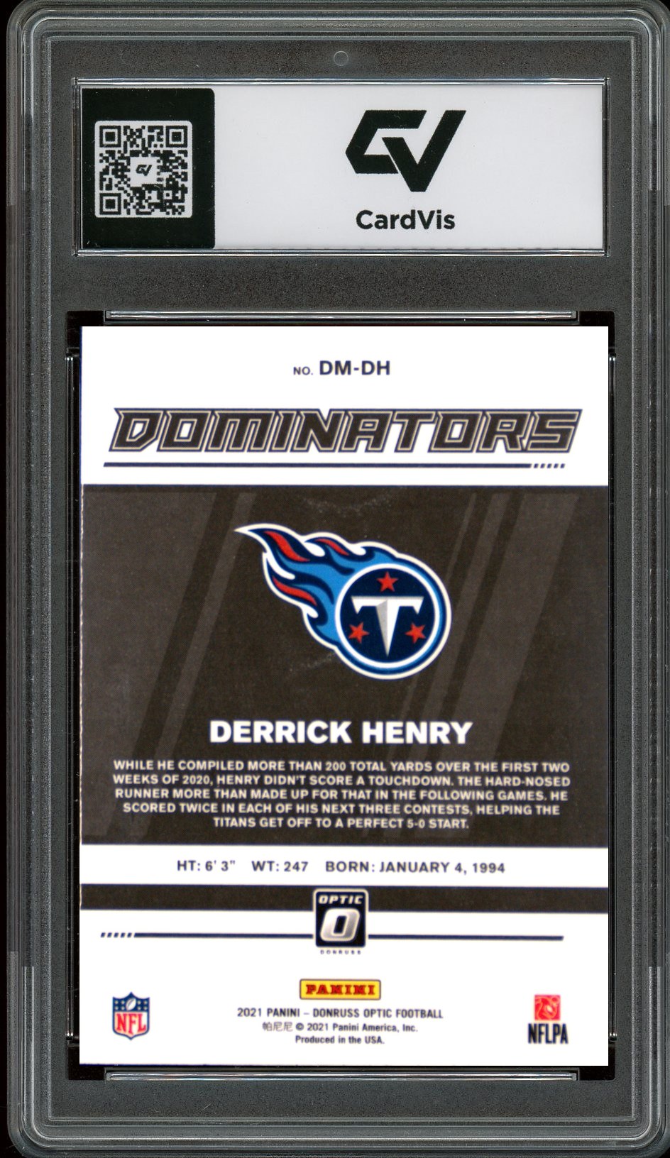 2021 Panini Donruss Optic #DM-DH Derrick Henry Dominators Graded 10 Gem Mint - Back