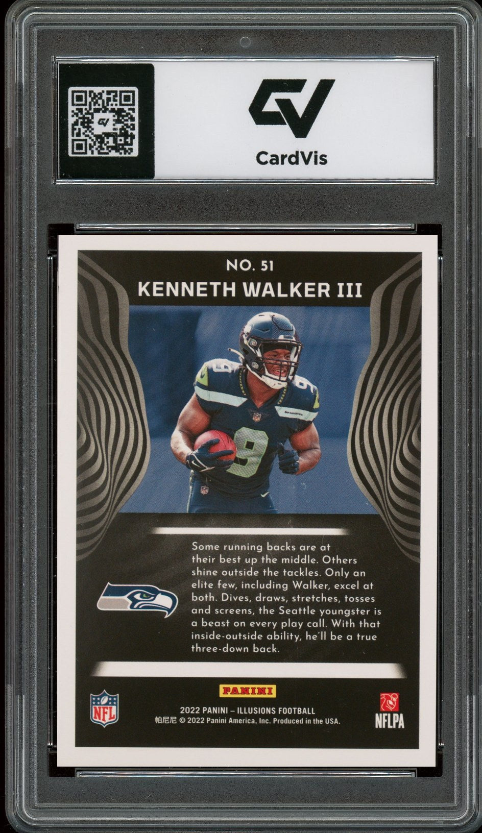 2022 Panini Illusions #51 Kenneth Walker III Rookie Card RC Graded 10 Gem Mint - Back