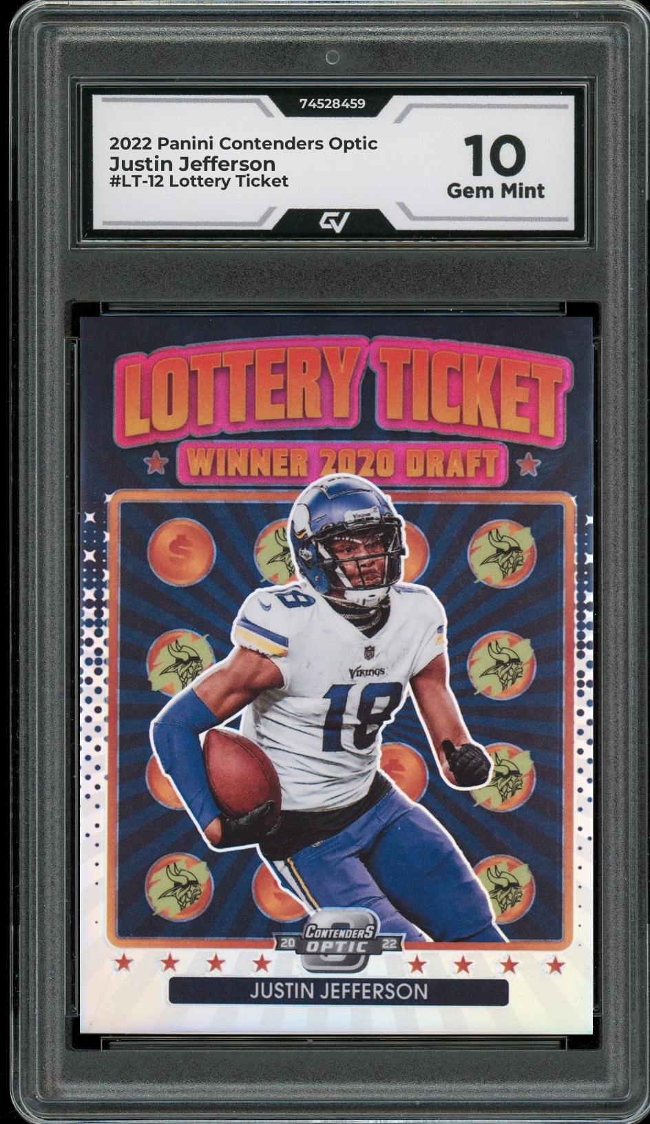 2022 Panini Contenders Optic #LT-12 Justin Jefferson Lottery Ticket Graded 10 Gem Mint - Front