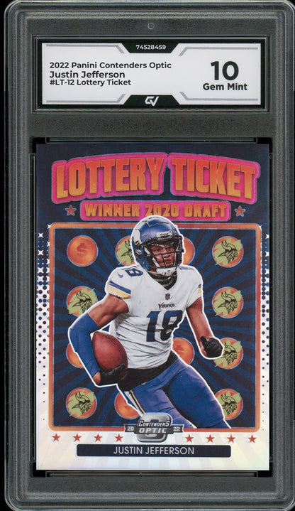 2022 Panini Contenders Optic #LT-12 Justin Jefferson Lottery Ticket Graded 10 Gem Mint - Front