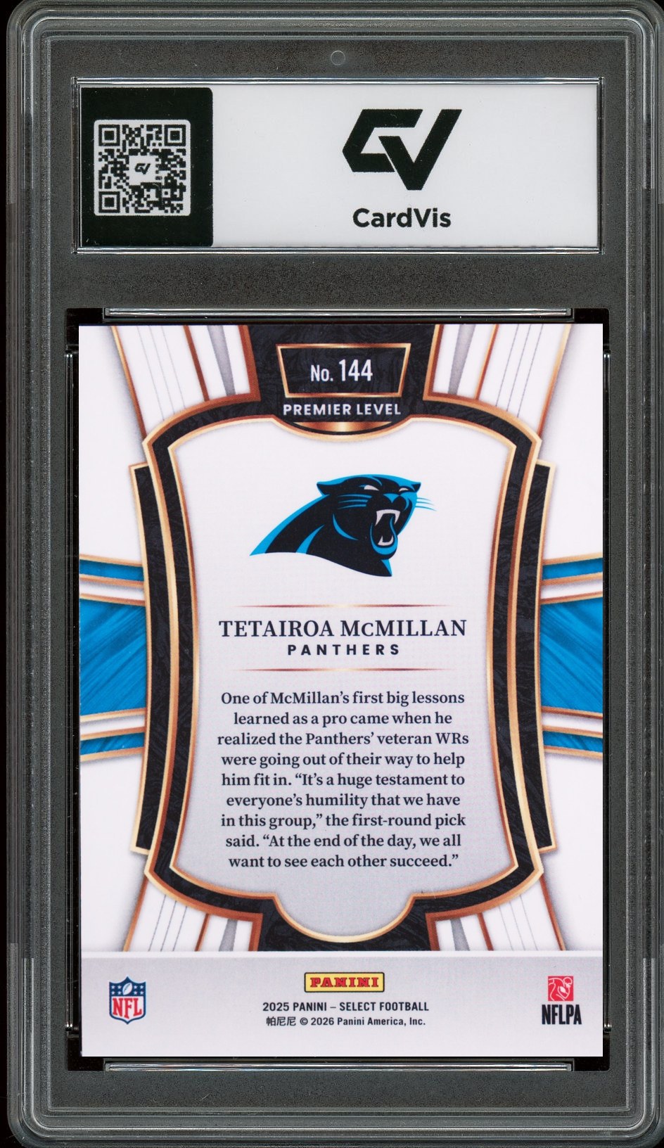 2025 Panini Select #144 Tetairoa McMillan Rookie Card RC Graded 10 Gem Mint - Back