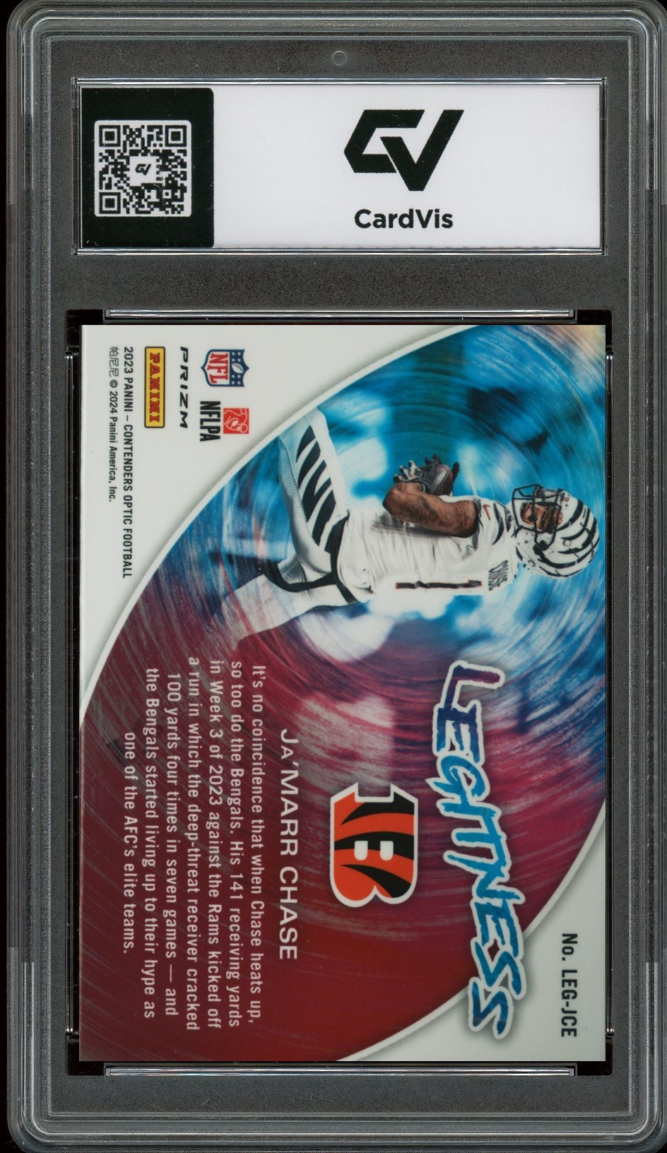 2023 Panini Contenders Optic #LEG-JCE Ja'Marr Chase Legitness Graded 10 Gem Mint - Back
