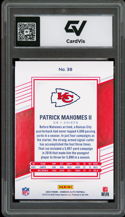 2022 Panini Donruss Elite #38 Patrick Mahomes II Graded 10 Gem Mint - Back