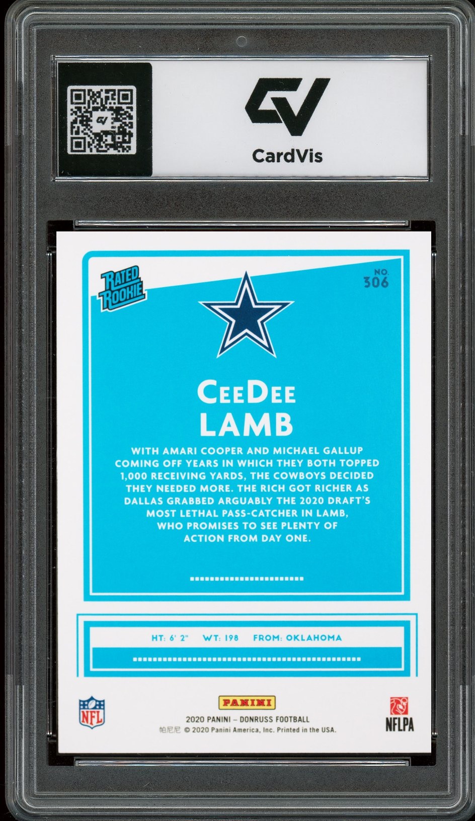 2020 Panini Donruss #306 CeeDee Lamb Rookie Card RC Graded 10 Gem Mint - Back