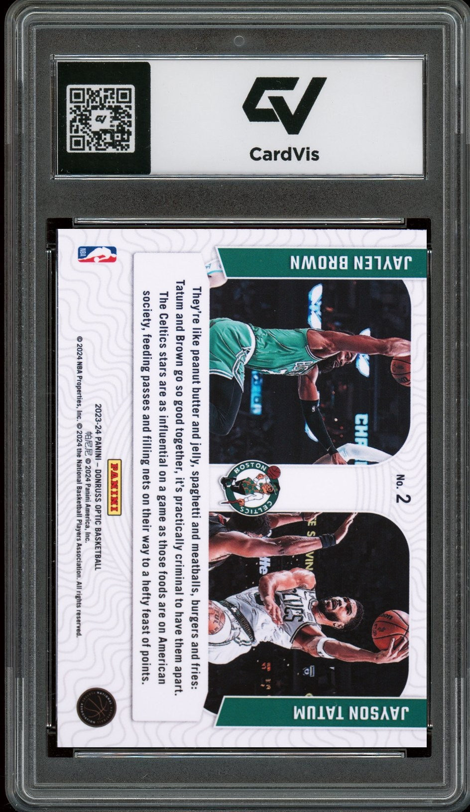 2023 Panini Donruss Optic #2 Jalyen Brown / Jayson Tatum Optical Illusions Graded 10 Gem Mint - Back