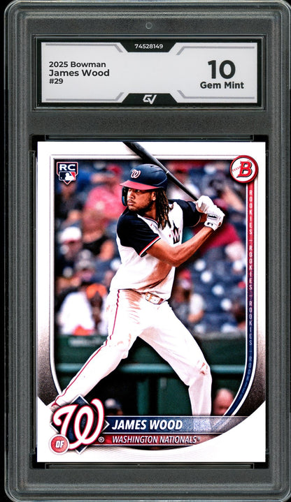 2025 Bowman #29 James Wood Rookie Card RC Graded 10 Gem Mint - Front